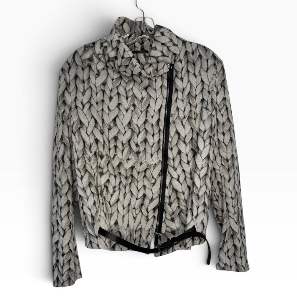 Annette Gortz Lhasa Asymmetric Cable Knit Print Jacket Blazer Size 8 Avant Garde
